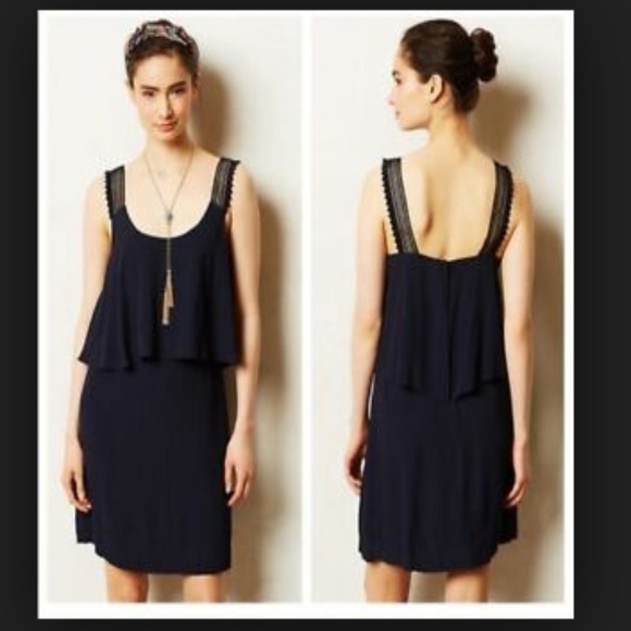 Maeve Tisana Navy Blue Crochet Strap Dress Tiered - Picture 2 of 7